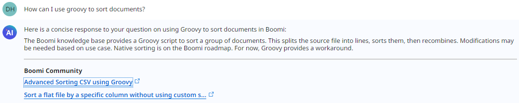 Trying Out the Boomi Answers AI Agent Using Groovy to Sort Documents