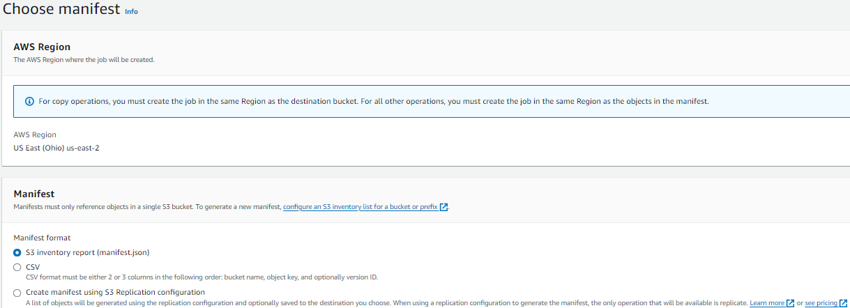 AWS S3 Batch Operations Choose Manifest